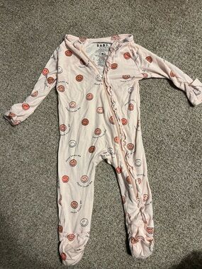 Baby Pink Smiley Face Jesus Loves Me Footed One-Piece